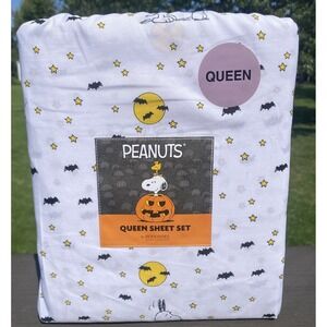 Peanuts Halloween Berkshire Queen Sheet Set Snoopy Woodstock Witch Bats Pumpkin